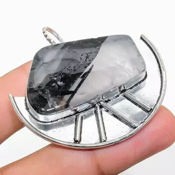 Подвеска из стерлингового серебра 925 пробы с натуральным черным рутилом ручной работы 1,89 дюйма s5E51