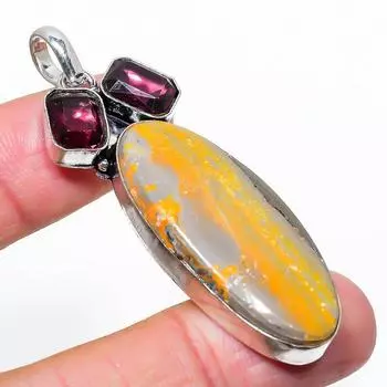 Подвеска из стерлингового серебра 925 пробы с натуральным шмелем, яшмой и аметистом, 2,52 дюйма, L8c65