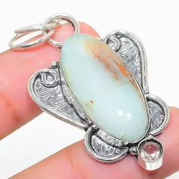 Подвеска из стерлингового серебра 925 пробы с натуральным хризопразом и белым топазом, 2,09 дюйма, Y5e46