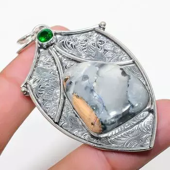 Подвеска из стерлингового серебра 925 пробы с натуральной яшмой малигано и перидотом 2,80 дюйма, n3r87