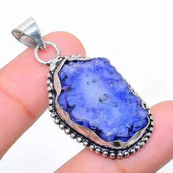 Подвеска из стерлингового серебра 925 пробы с натуральным синим солнечным кварцем 1,81 дюйма S2K47