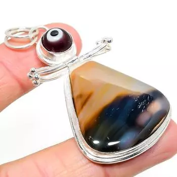 Подвеска из стерлингового серебра 925 пробы с натуральным ботсванским агатом и драгоценным камнем «сглаз» 2,64 дюйма Z7k28