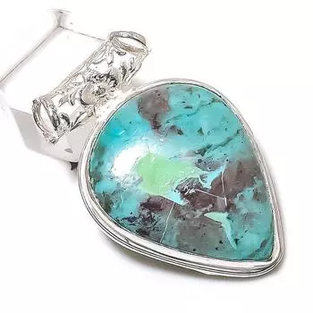 Подвеска из стерлингового серебра 925 пробы с драгоценным камнем хризоколла 1,77 дюйма K3i22