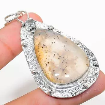 Подвеска из стерлингового серебра 925 пробы с натуральным русским дендритным белым топазом 2,68 дюйма m7G15