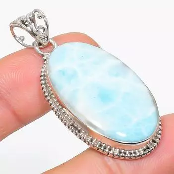 Подвеска из стерлингового серебра 925 пробы с драгоценным камнем Natural Republic Larimar 2 дюйма G9E68