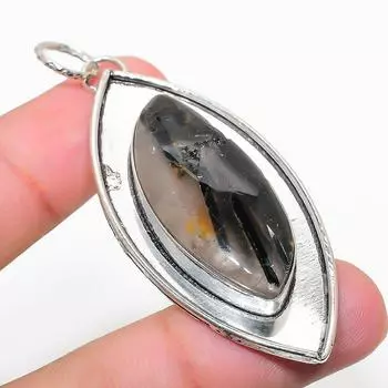 Подвеска из стерлингового серебра 925 пробы с натуральным черным рутилом ручной работы 2,56 дюйма C8M88