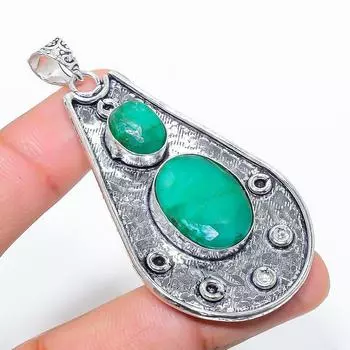 Подвеска из стерлингового серебра 925 пробы с натуральным изумрудом 2,60 дюйма z6C13