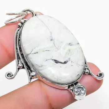 Подвеска из стерлингового серебра 925 пробы с натуральной говлитовой яшмой и белым топазом 2,44 дюйма r5n86