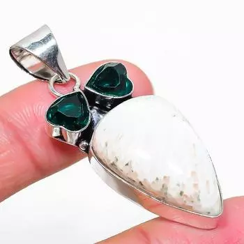 Подвеска из стерлингового серебра 925 пробы с натуральным сколецитом и диопсидом 2,17 дюйма e8E62
