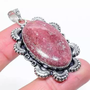 Подвеска из стерлингового серебра 925 пробы с натуральным родонитом ручной работы 2,17 дюйма F6y44