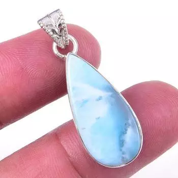 Подвеска из стерлингового серебра 925 пробы с драгоценным камнем Natural Republic Larimar 1,25 дюйма Q1g14