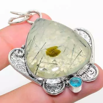 Подвеска из стерлингового серебра 925 пробы с натуральным пренитом и голубым топазом 2,36 дюйма R2w18