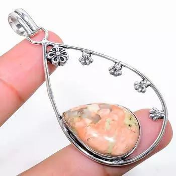 Подвеска из стерлингового серебра 925 пробы с драгоценным камнем ручной работы Unakite 2,56 дюйма b2K09 зелёный