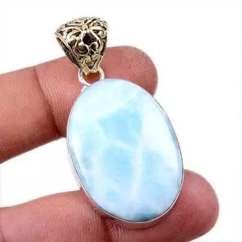 Подвеска из стерлингового серебра 925 пробы с драгоценным камнем Natural Republic Larimar 2 дюйма N1a03
