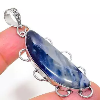 Подвеска из стерлингового серебра 925 пробы с натуральным камнем содалитом ручной работы 2,48 дюйма K6l78
