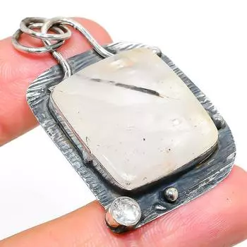 Подвеска из стерлингового серебра 925 пробы с натуральным черным рутилом и топазом 2,13 дюйма A3J07