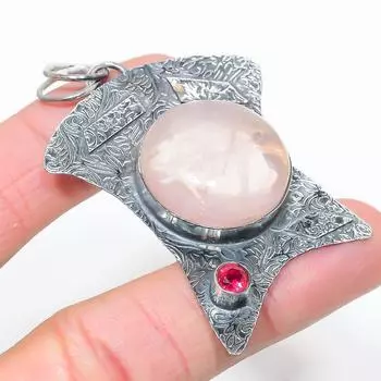 Подвеска из стерлингового серебра 925 пробы с натуральным розовым кварцем и рубиллитом 2,60 дюйма W8W97