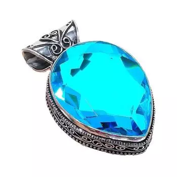 Подвеска из стерлингового серебра 925 пробы с драгоценным камнем Swiss Blue Topaz 2,17 дюйма AH-826 2.2 синий