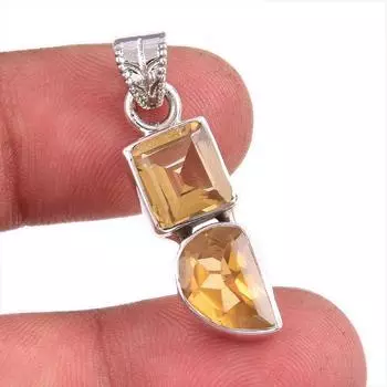 Подвеска из стерлингового серебра 925 пробы с натуральным цитрином ручной работы, размер 1,5 дюйма, S6U66