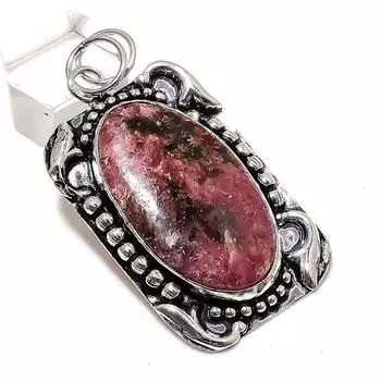 Подвеска из стерлингового серебра 925 пробы с натуральным родонитом ручной работы 2,48 дюйма w5D69