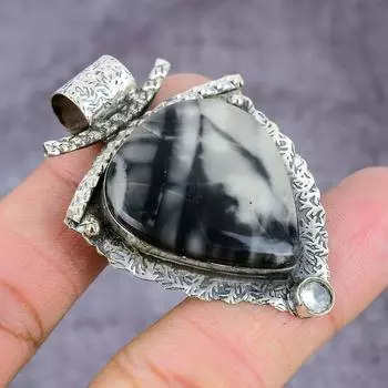 Подвеска из стерлингового серебра 925 пробы с натуральным черным рутилом и топазом ручной работы 2,25 дюйма o5q12