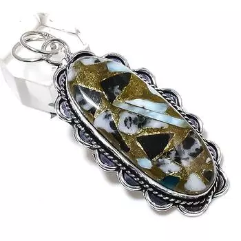 Подвеска из стерлингового серебра 925 пробы с натуральным камнем зебры и яшмы ручной работы 2,56 дюйма M0J12