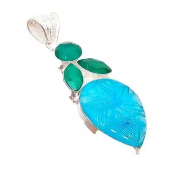Подвеска из стерлингового серебра 925 пробы с неоново-голубым апатитом и изумрудом 2,48 дюйма AH-5216 2.17 синий