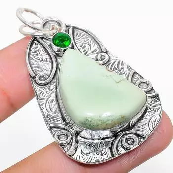 Подвеска из стерлингового серебра 925 пробы с натуральным хризопразом и диопсидом 2,09 дюйма O3V78