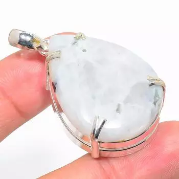 Подвеска из стерлингового серебра 925 пробы с натуральным радужным лунным камнем 2,01 дюйма V0g41
