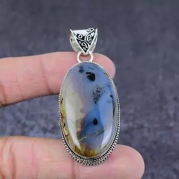 Подвеска из стерлингового серебра 925 пробы с натуральным агатом Монтана ручной работы 2,40 дюйма p0F07