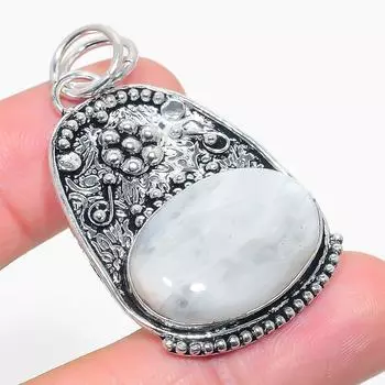 Подвеска из стерлингового серебра 925 пробы с натуральным радужным лунным камнем 2,05 дюйма R1F20