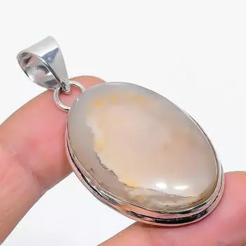 Подвеска из стерлингового серебра 925 пробы с натуральным шлейфовым агатом ручной работы 2,05 дюйма B3f57