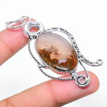 Подвеска из стерлингового серебра 925 пробы с натуральным шовным агатом ручной работы 2,99 дюйма a8Q17