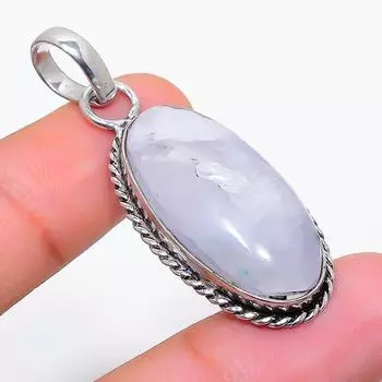 Подвеска из стерлингового серебра 925 пробы с натуральным радужным лунным камнем размером 1,81 дюйма H2M52