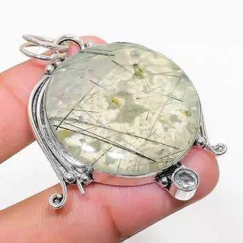 Подвеска из стерлингового серебра 925 пробы с натуральным пренитом и белым топазом 2,21 дюйма c7b52