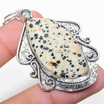 Подвеска из стерлингового серебра 925 пробы с натуральной далматиновой яшмой и белым топазом 2,68 дюйма Z6q57