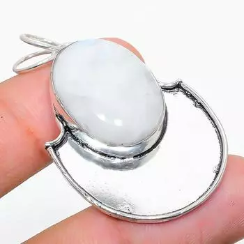 Подвеска из стерлингового серебра 925 пробы с натуральным радужным лунным камнем размером 1,97 дюйма Y9T24