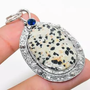 Подвеска из стерлингового серебра 925 пробы с натуральной далматиновой яшмой и голубым топазом 2,44 дюйма Y3C14