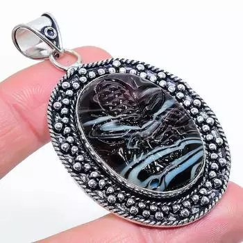 Подвеска из стерлингового серебра 925 пробы с натуральным полосатым камнем ручной работы 2,56 дюйма w4L39