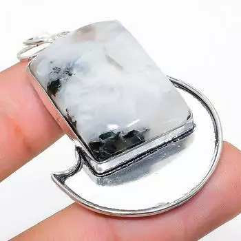 Подвеска из стерлингового серебра 925 пробы с натуральным радужным лунным камнем 2,01 дюйма j8D17