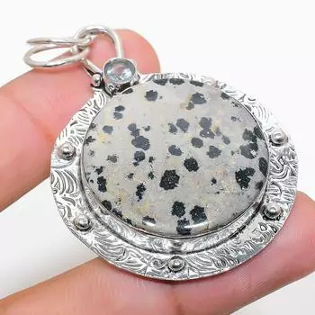 Подвеска из стерлингового серебра 925 пробы с натуральной далматиновой яшмой и белым топазом 2,36 дюйма k9H24
