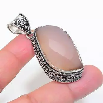 Подвеска из стерлингового серебра 925 пробы с натуральным розовым халцедоном 2,21 дюйма Z1s99