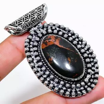 Подвеска из стерлингового серебра 925 пробы с натуральным обсидианом красного дерева 2,44 дюйма z5U77