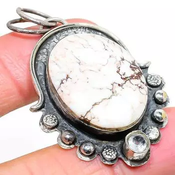 Подвеска из стерлингового серебра 925 пробы с натуральным диким конем и топазом 2,17 дюйма R3e27