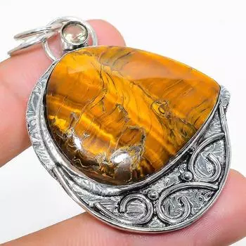 Подвеска из стерлингового серебра 925 пробы с натуральным тигровым глазом ручной работы 2,25 дюйма s8J70