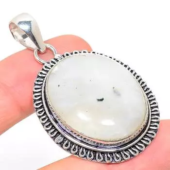 Подвеска из стерлингового серебра 925 пробы с натуральным радужным лунным камнем размером 2,17 дюйма L2w88