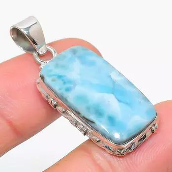 Подвеска из стерлингового серебра 925 пробы с драгоценным камнем Natural Republic Larimar 1,75 дюйма a1l83
