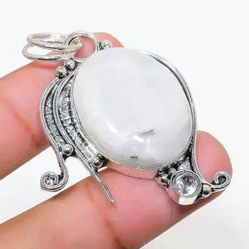 Подвеска из стерлингового серебра 925 пробы с натуральным радужным лунным камнем и белым топазом 2,05 дюйма T5Q41