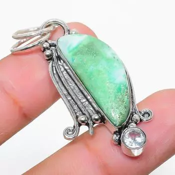 Подвеска из стерлингового серебра 925 пробы с натуральным хризопразом и белым топазом, 1,97 дюйма, W3w87