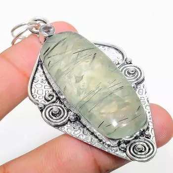 Подвеска из стерлингового серебра 925 пробы с натуральным пренитом и белым топазом 3,03 дюйма s0Q59